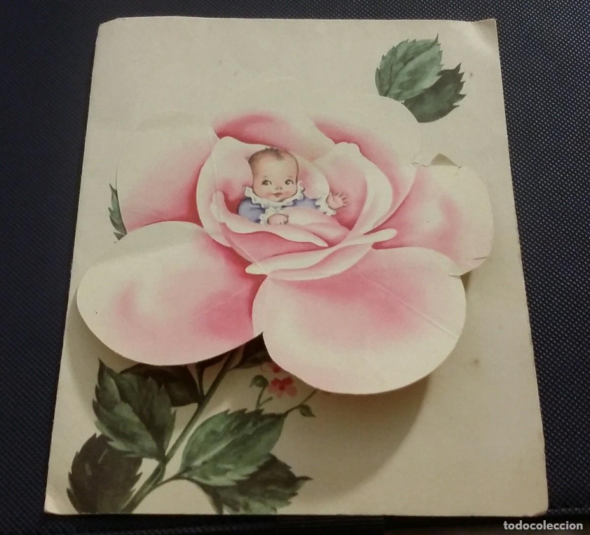 Postales: TARJETA CON RELIEVE DE 1953. DE FLOR CON BEBE - Foto 3