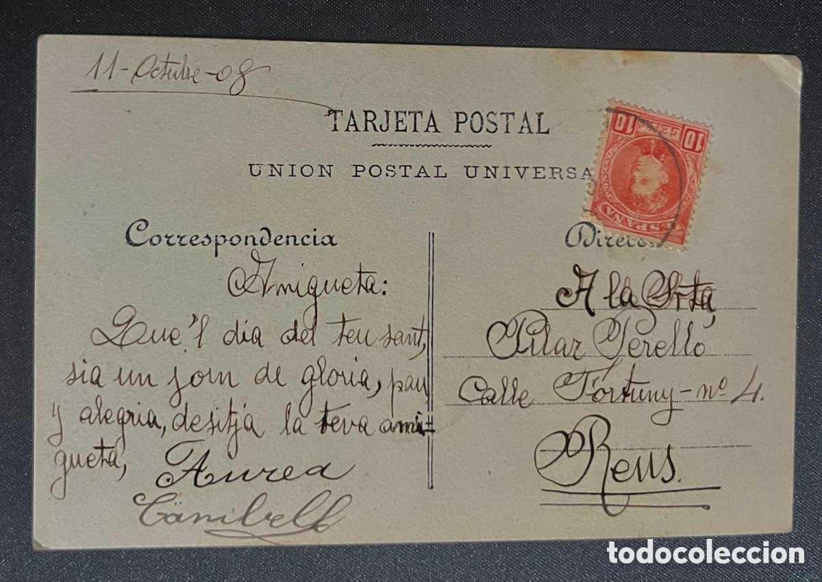 Postales: POSTAL: NI&Ntilde;A CON TELEFONO - CIRCULADA EN 1908 - Foto 2