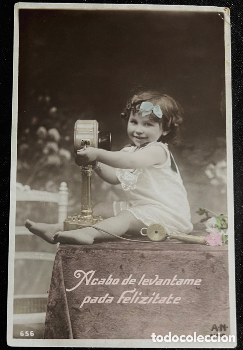 Postales: POSTAL: NI&Ntilde;A CON TELEFONO - CIRCULADA EN 1908 - Foto 1