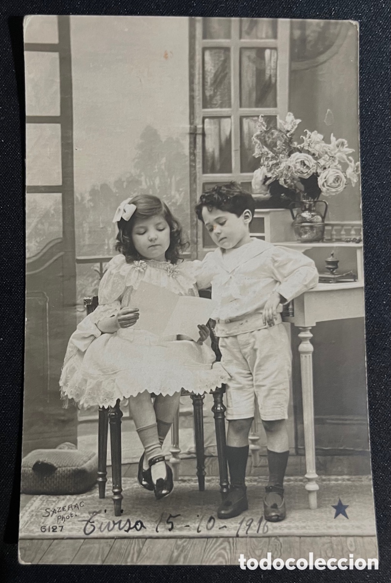 Postcards: POSTAL: PAREJA DE NI&Ntilde;OS LEYENDO- CIRCULADA EN TIVISA EL 1916