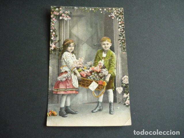 Postales: NI&Ntilde;OS CON FLORES POSTAL - Foto 1