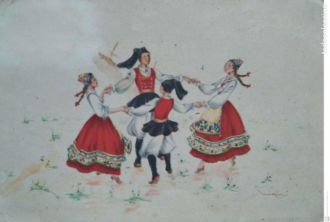 Cartoline: Costumbres de Cerde&ntilde;a. Bambini di Ollolai. Postal italiana. Usada con sello. Color