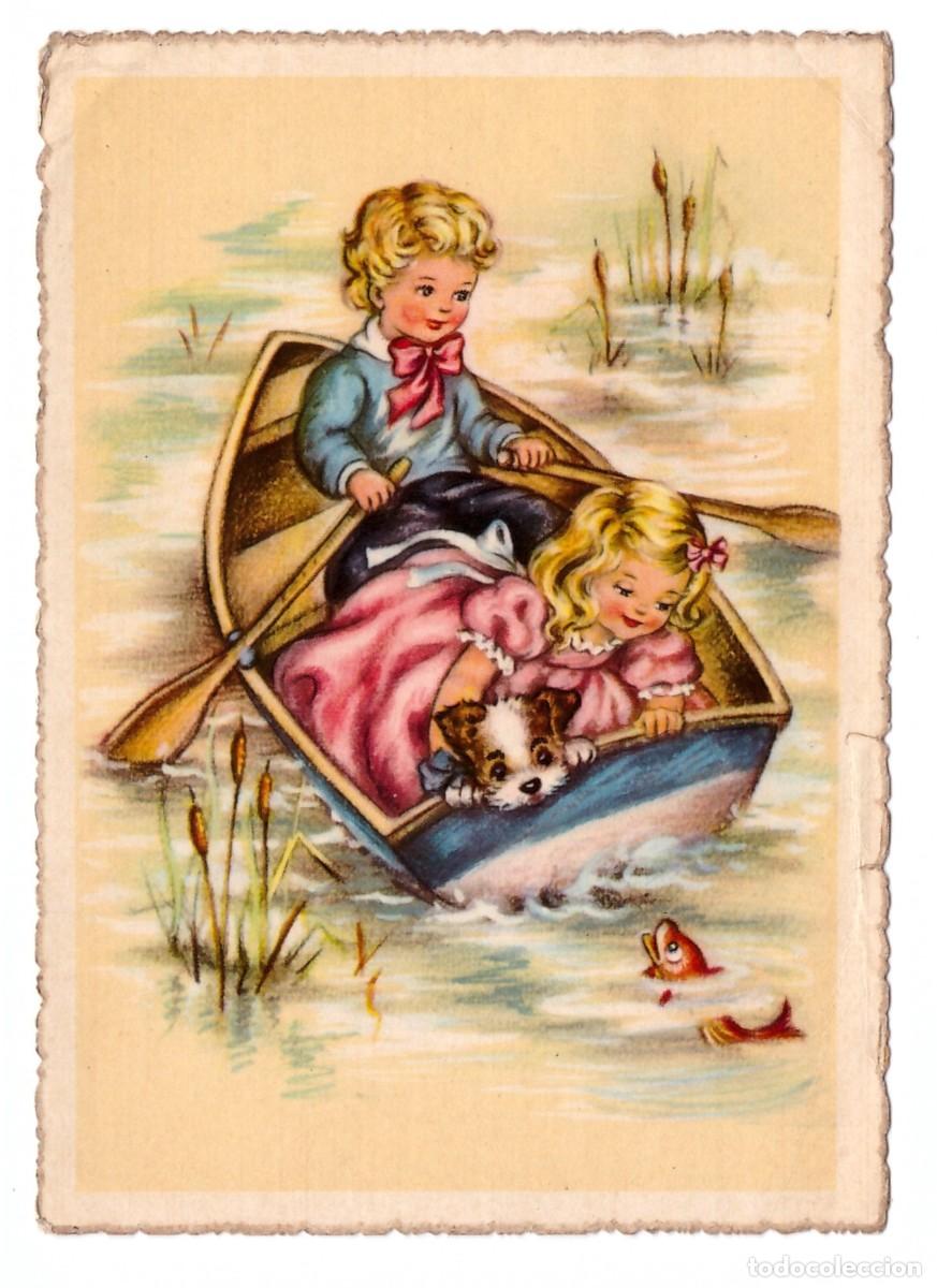 Postales: NI&Ntilde;OS EN UN BOTE - Foto 1