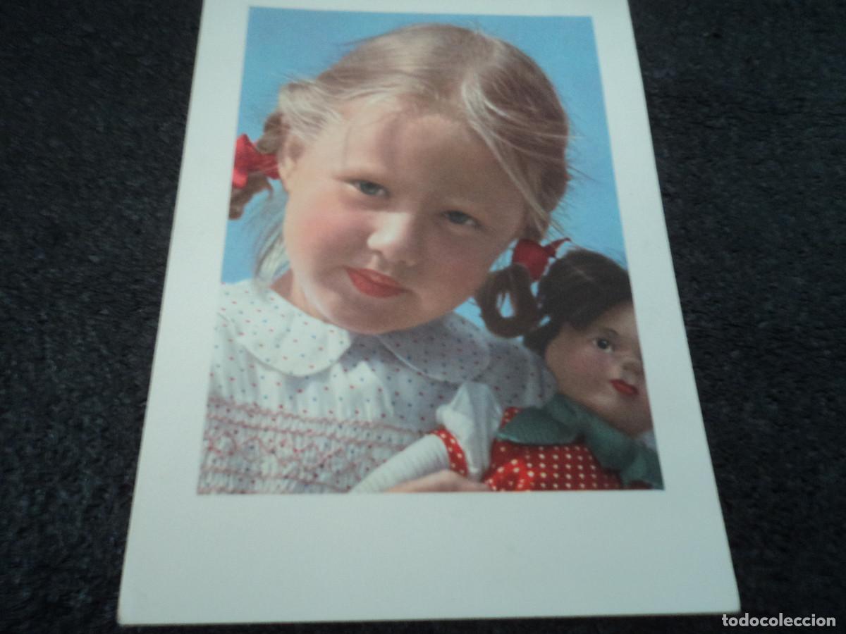 Postales: felicitacion, nena con mu&ntilde;eca, germany, circulada 1966 - Foto 1