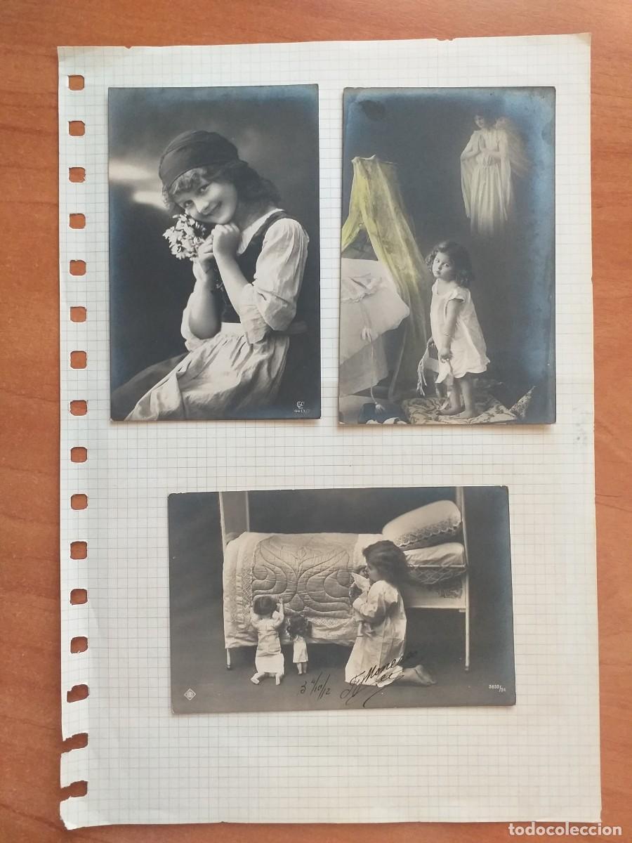 Postales: CINCO POSTALES ANTIGUAS PEGADAS A HOJA DE PAPEL - Foto 1