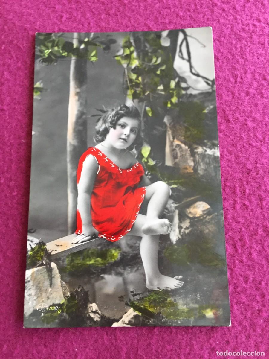 Postales: ANTIGUA POSTAL DE NI&Ntilde;A EN BANCO EN 1908 - Foto 1
