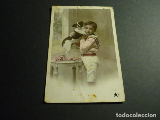 Postales: NI&Ntilde;O CON PERRO ANTIGUA POSTAL - Foto 1