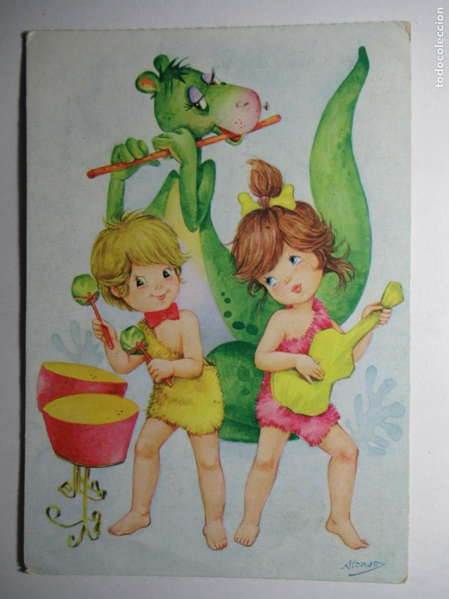 Postales: Banda de ni&ntilde;os tocando con dinosaurio - Foto 1
