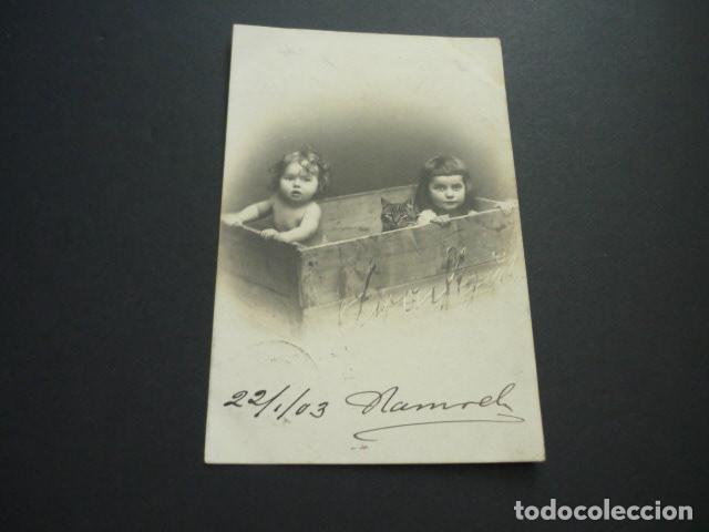 Postales: NI&Ntilde;AS CON GATO POSTAL - Foto 1