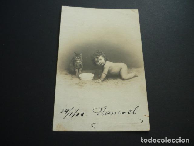 Postales: NI&Ntilde;O CON GATO POSTAL - Foto 1