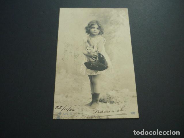 Postales: NI&Ntilde;A CON GATO POSTAL - Foto 1