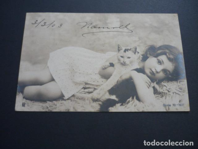 Postales: NI&Ntilde;A CON GATO POSTAL - Foto 1
