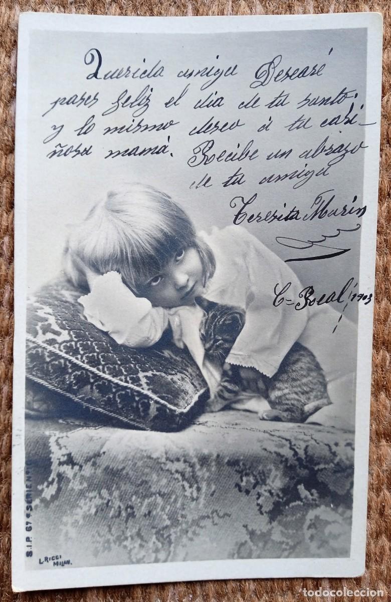 Postales: NI&Ntilde;A CON GATO - Foto 1