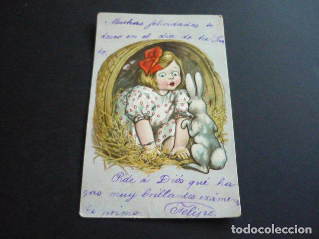 Postales: NI&Ntilde;A CON CONEJO POSTAL EN RELIEVE - Foto 1