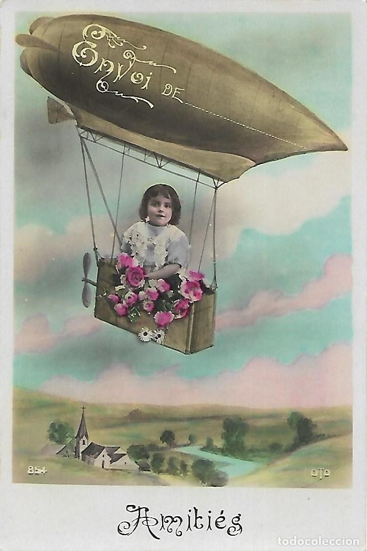 Postales: ANTIGUA POSTAL-NI&Ntilde;A EN DIRIGIBLE (Principios 1900) - Foto 1