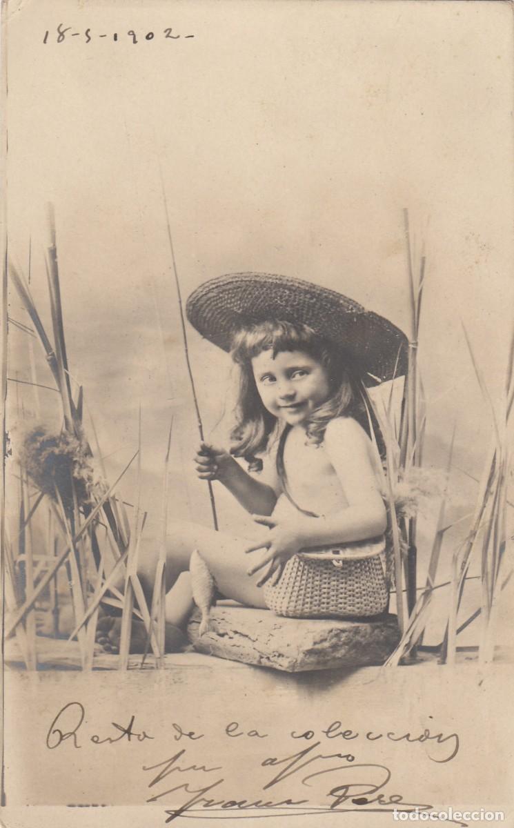 Postales: POSTAL 1902: NI&Ntilde;A PESCANDO - ESCRITA - Foto 1