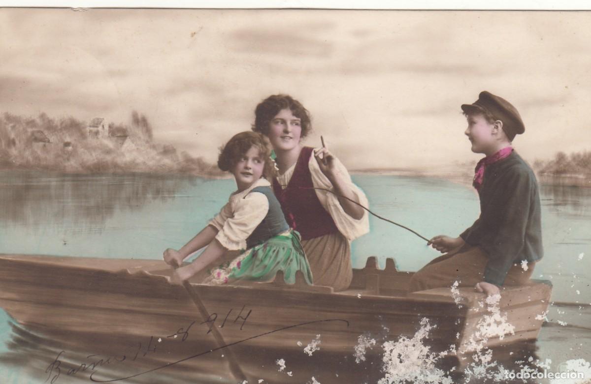 Postales: POSTAL 1914: NI&Ntilde;OS EN BARCA - ESCRITA - Foto 1