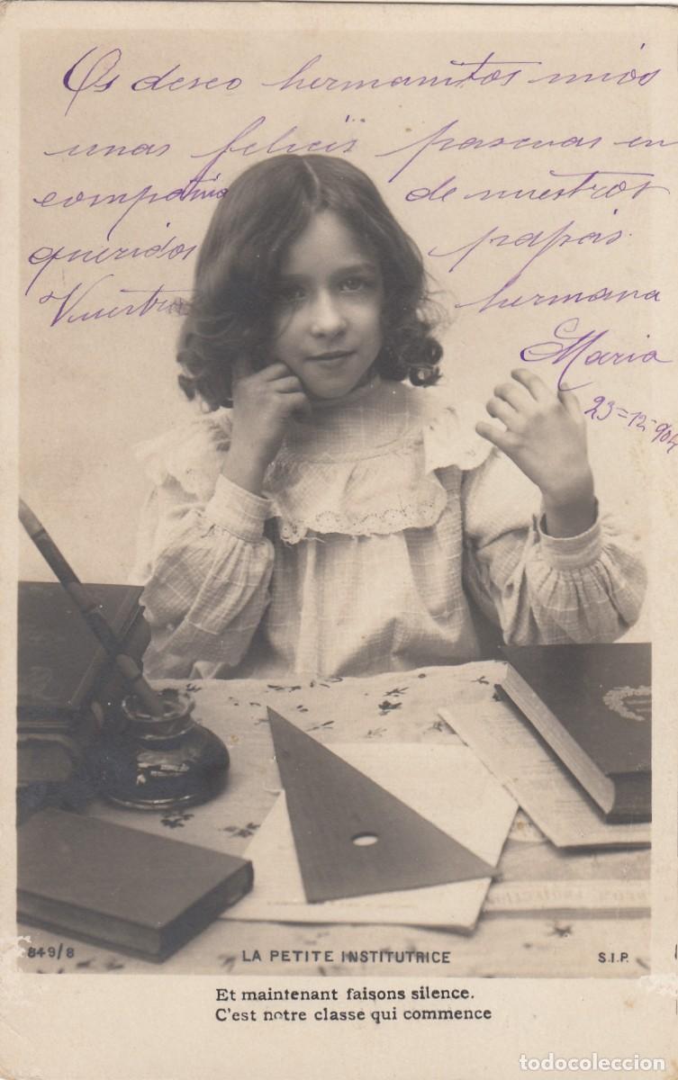 Postales: POSTAL 1904: NI&Ntilde;A EN EL COLEGIO - ESCRITA - Foto 1