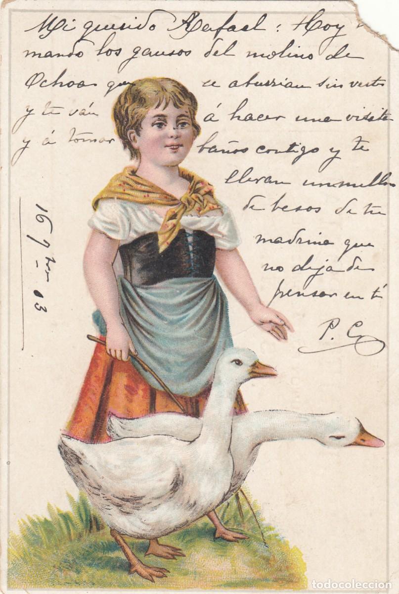Postales: POSTAL 1903: NI&Ntilde;A CON DOS OCAS - ESCRITA - Foto 1
