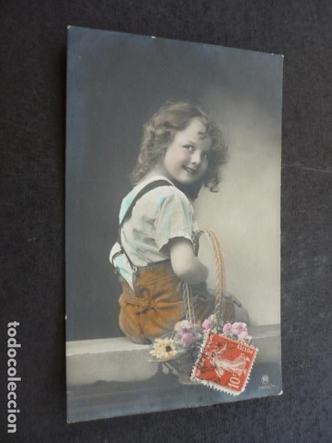 Postales: NI&Ntilde;O CON CESTO POSTAL - Foto 1