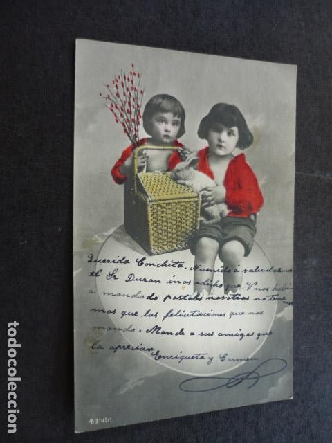 Postales: NI&Ntilde;OS CON CESTA POSTAL - Foto 1