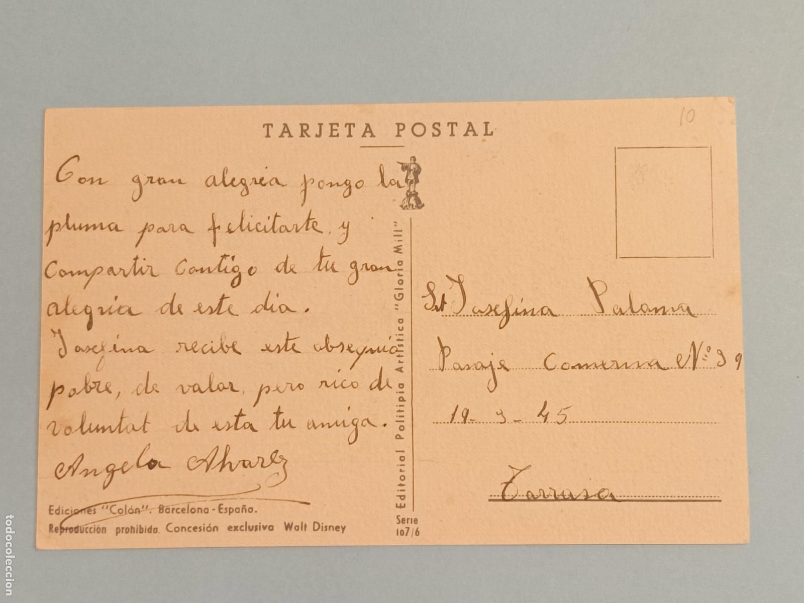 Postales: PINOCHO POSTAL WALT DISNEY - Foto 2