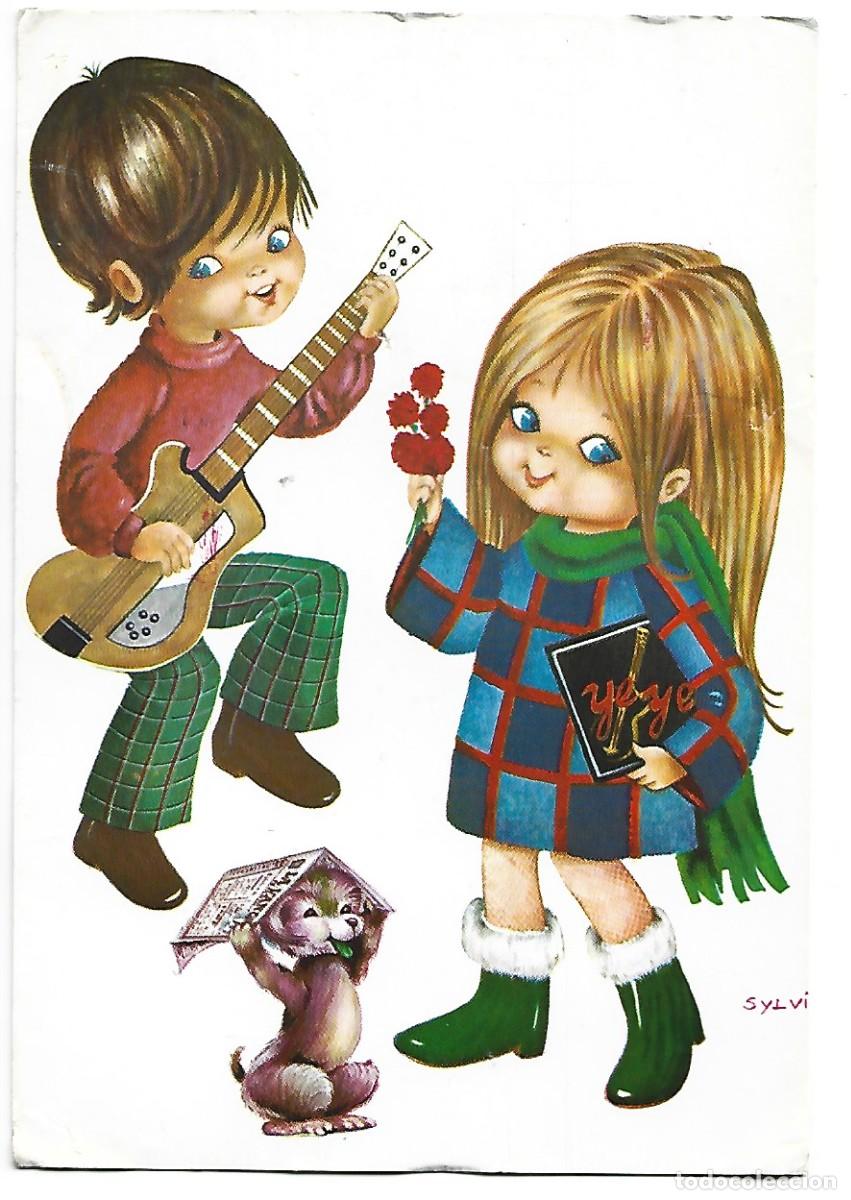 Postales: NI&Ntilde;A, NI&Ntilde;O Y PERRITO.- ILUSTRACION - Foto 1
