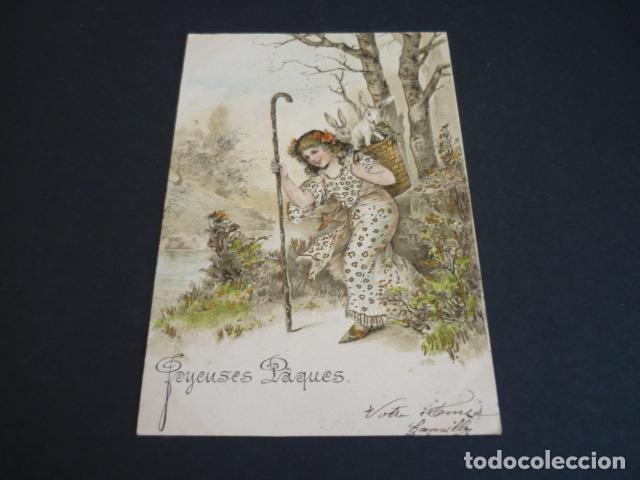Postales: NI&Ntilde;A CON CONEJOS POSTAL ILUSTRADA EN RELIEVE - Foto 1