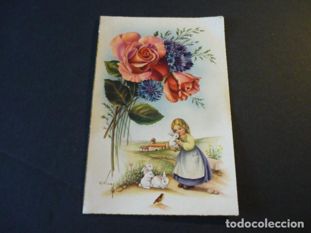 Postales: NI&Ntilde;A CON CONEJOS POSTAL VIVES ILUSTRADOR - Foto 1