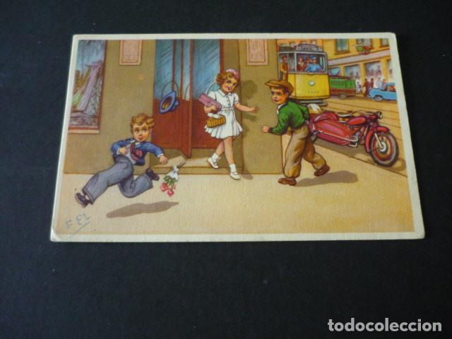 Postales: NI&Ntilde;OS EN CALLE POSTAL ILUSTRADA - Foto 1