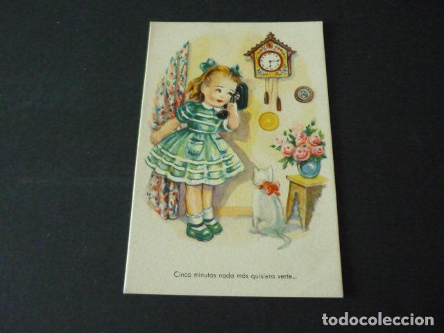 Postales: NI&Ntilde;A AL TELEFONO CON GATO POSTAL - Foto 1