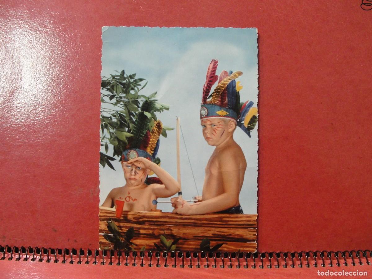 Postcards: postal 935 / 1 piccoli milano - italiana - ni&ntilde;os indios con penachos y flechas - a&ntilde;os 60