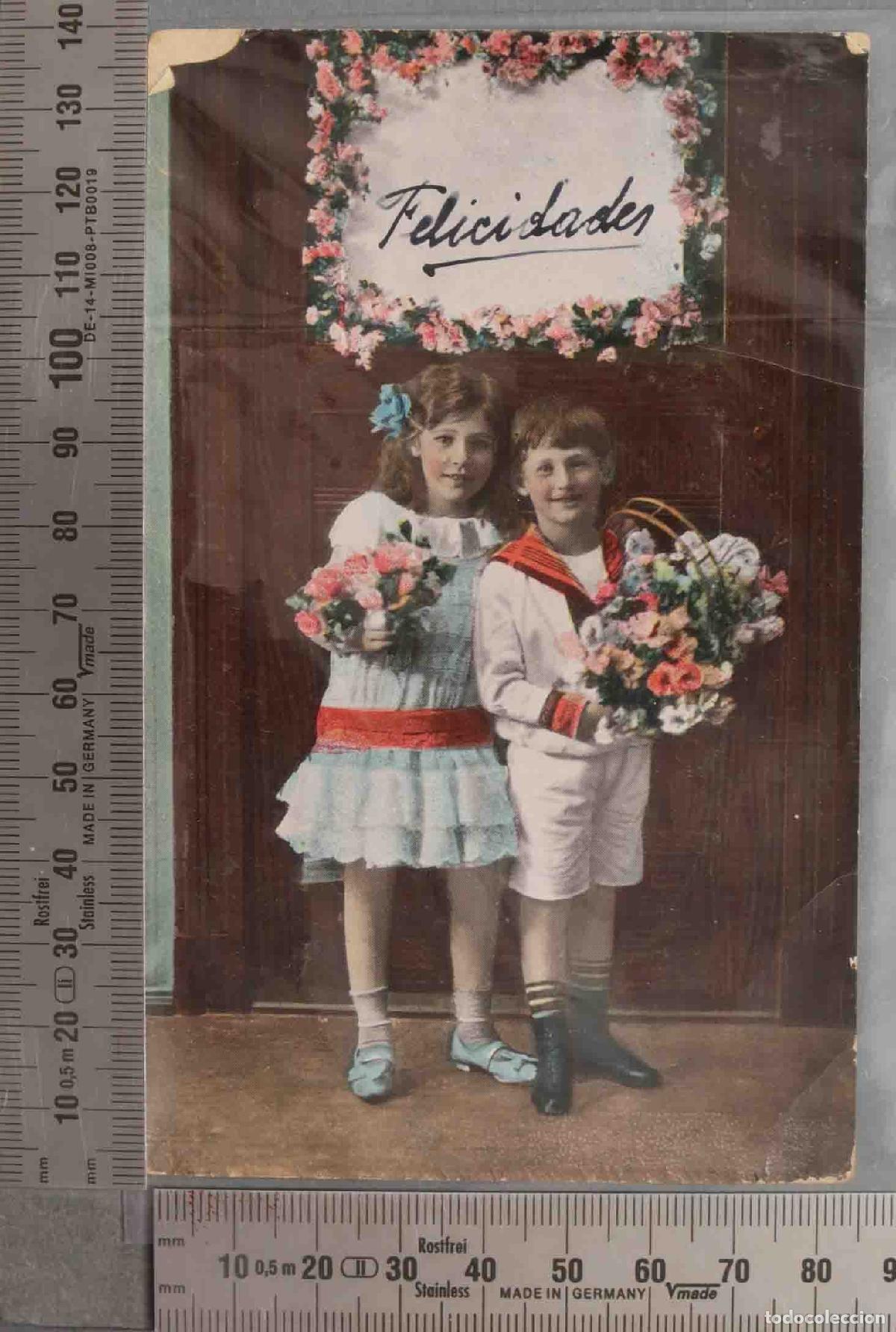 Postales: POSTAL. NI&Ntilde;OS CON FLORES. ILUMINADA - Foto 1