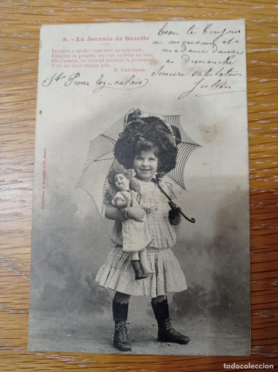 Postkarten: postal ni&ntilde;a con mu&ntilde;eca principios siglo XX escrita