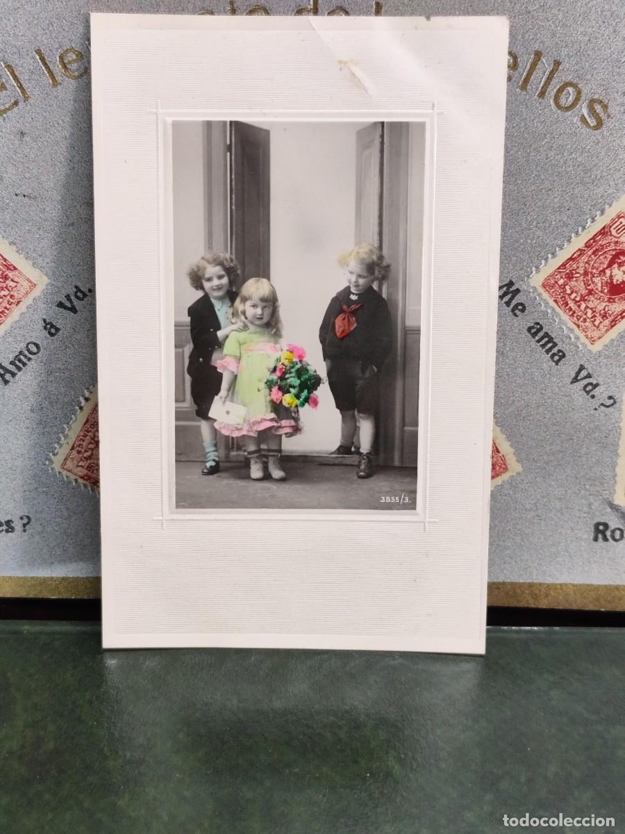 Postcards: PA 250 Postal 3555/3 Ni&ntilde;os con flores Fechada en 1910