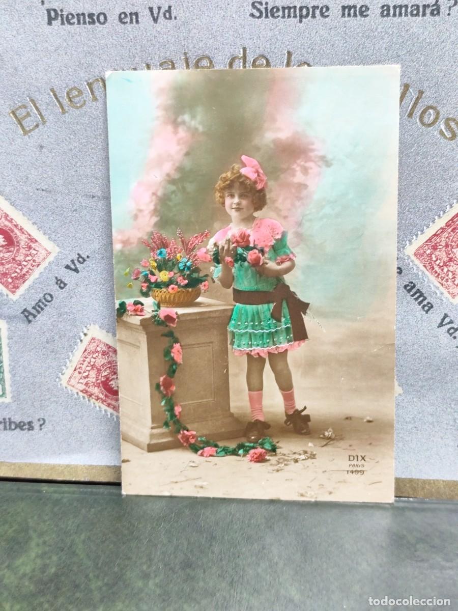 Postcards: PA 258 Postal 1499 Ni&ntilde;a con guirnalda Fechada 1920 Dix Paris