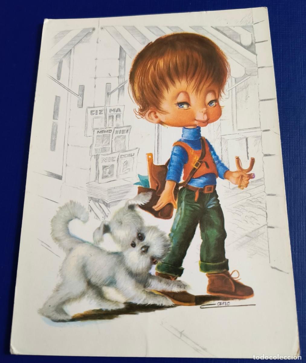 Postales: POSTAL DE NI&Ntilde;O CON PERRITO - CIRCULADA - Foto 1