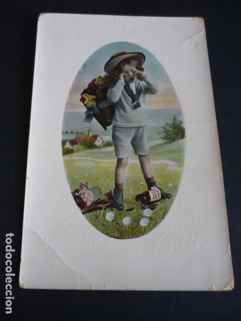 Postales: NI&Ntilde;O CON FLORES POSTAL - Foto 1
