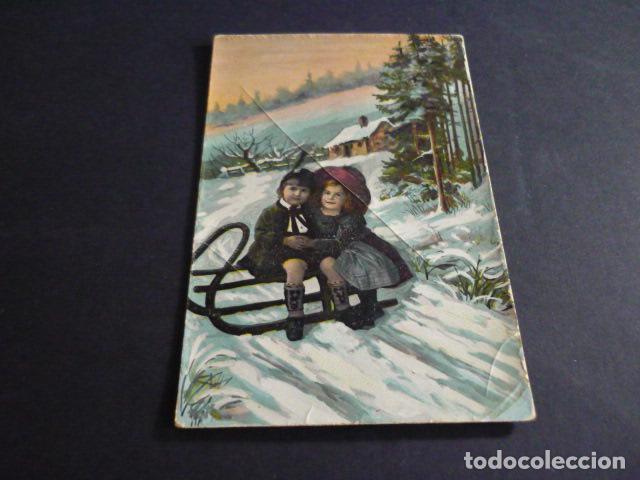 Postales: NI&Ntilde;OS EN TRINEO POSTAL - Foto 1