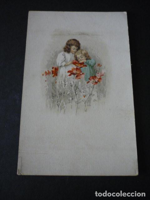 Postales: NI&Ntilde;AS CON FLORES POSTAL - Foto 1