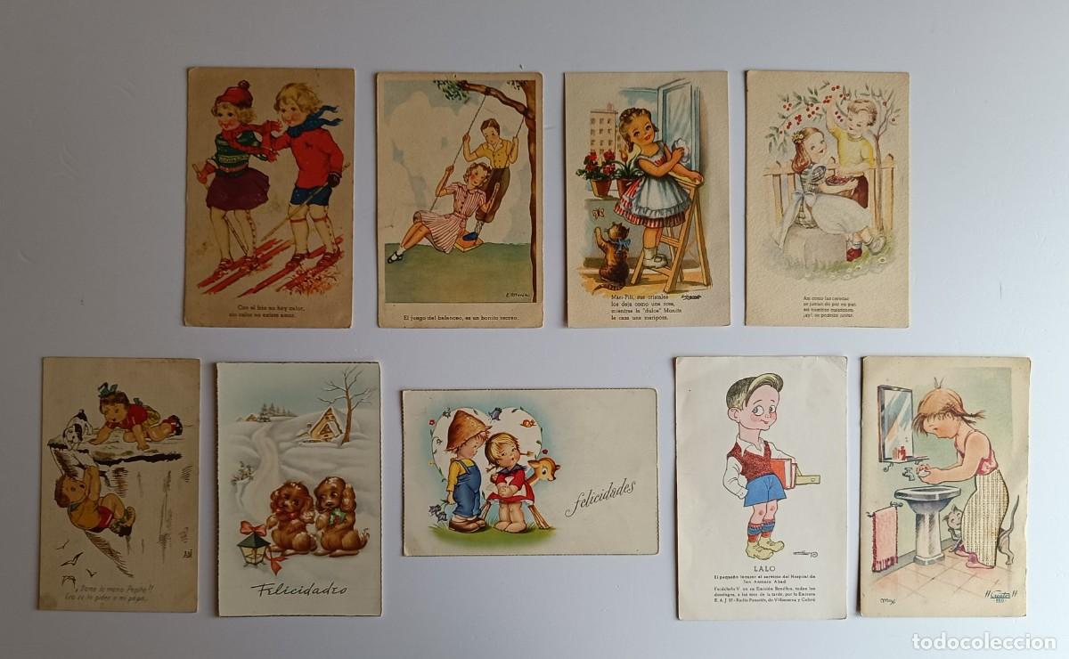 Postales: LOTE DE 9 ANTIGUAS POSTALES INFANTILES - Foto 1