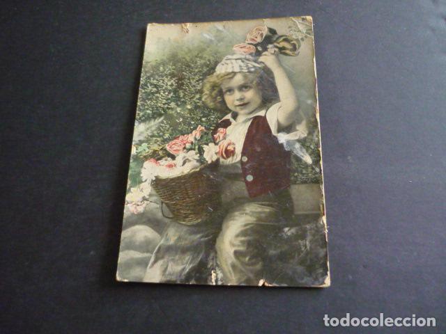 Postales: NI&Ntilde;O CON CESTA DE FLORES POSTAL - Foto 1