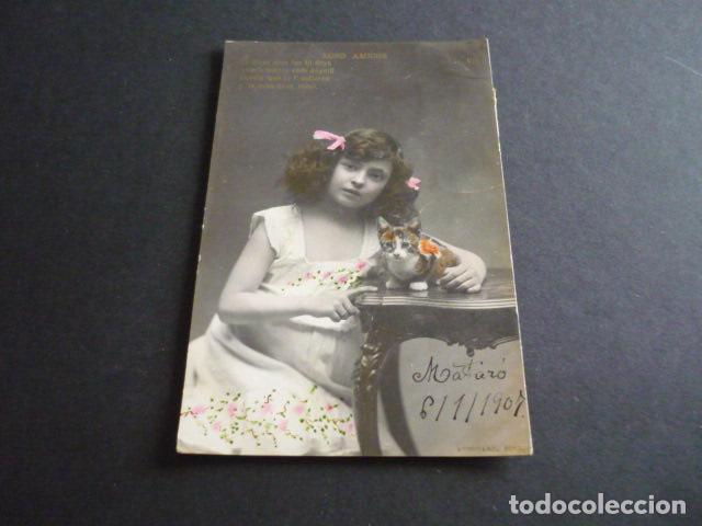Postales: NI&Ntilde;A CON GATO POSTAL - Foto 1