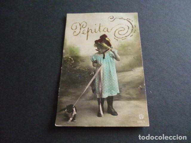 Postales: NI&Ntilde;A CON GATO POSTAL - Foto 1