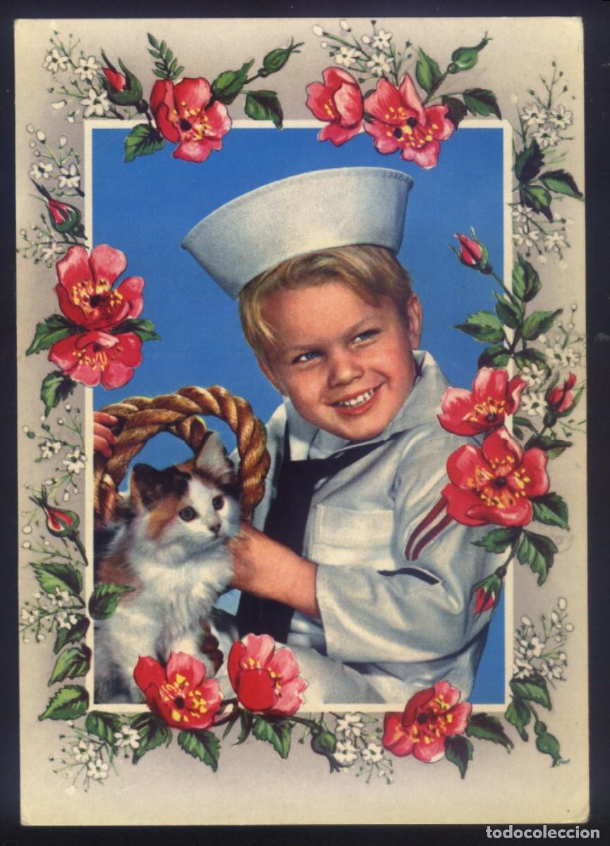 Postales: B-1086- POSTAL CON NI&Ntilde;O Y GATO. - Foto 1