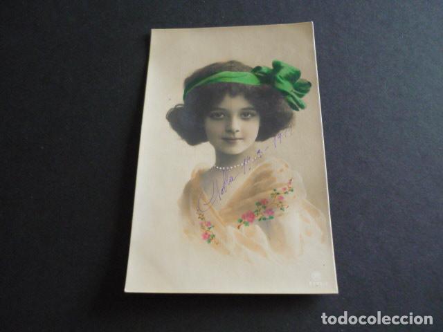 Postales: NI&Ntilde;A CON LAZO VERDE POSTAL - Foto 1