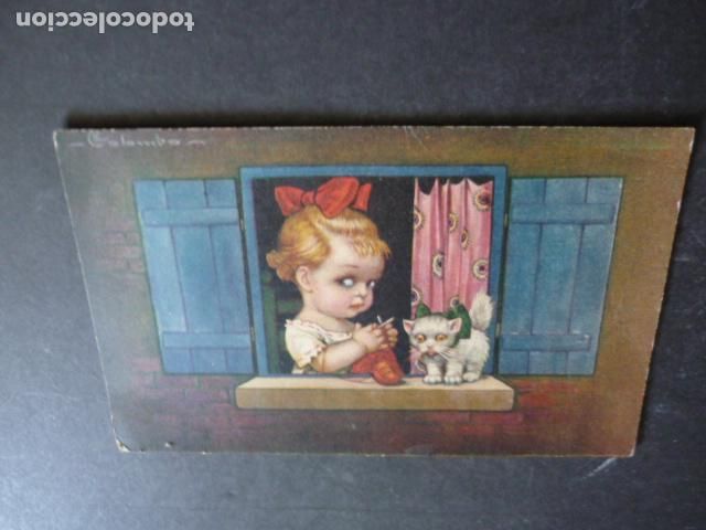 Postales: NI&Ntilde;O CON GATO POSTAL COLOMBO ILUSTRADOR - Foto 1