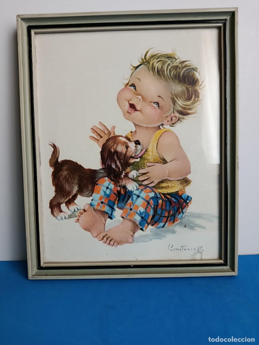 Postales: CUADRO POSTAL CONSTANZA VINTAGE. NI&Ntilde;O CON PERRITO - Foto 2