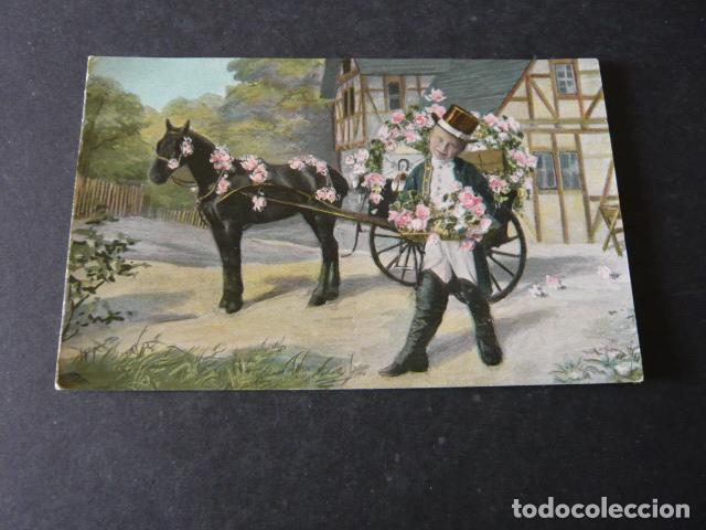 Postales: NI&Ntilde;O Y CARRO CON FLORES POSTAL - Foto 1