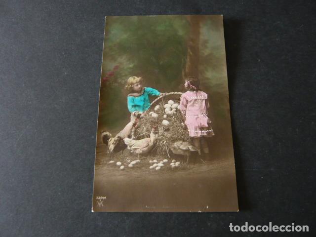 Postales: NI&Ntilde;OS CON GALLINAS POSTAL - Foto 1